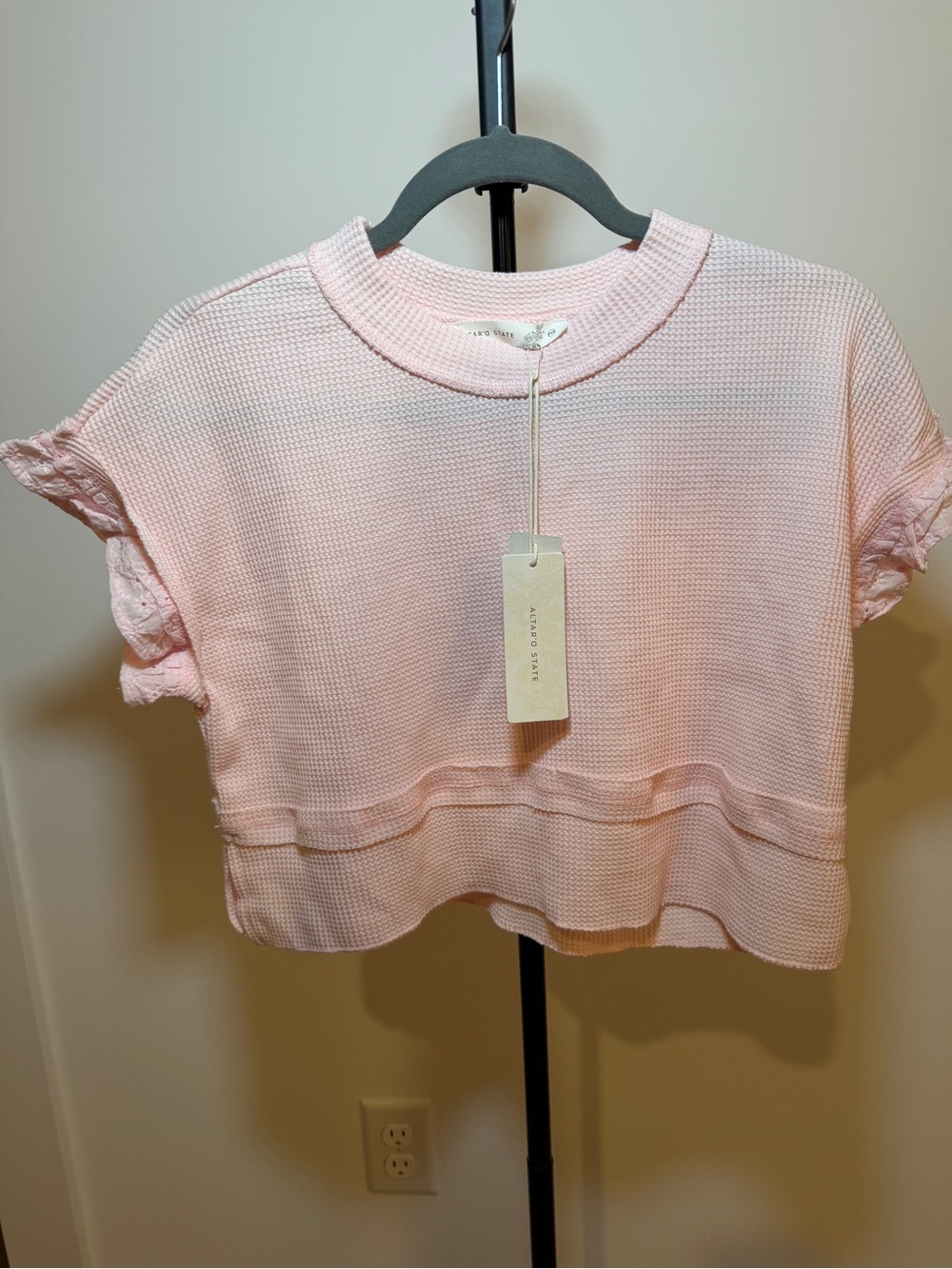 Altar'd State Pale Pink Cropped Knit Tee